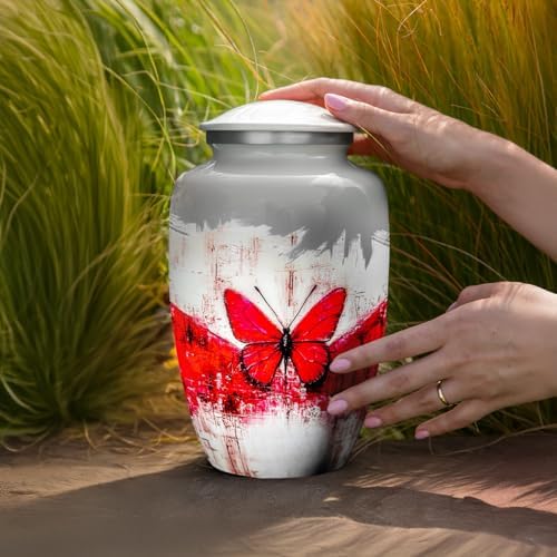 Red Butterfly Cremation Urn for Human Ashes - Large Handcrafted
