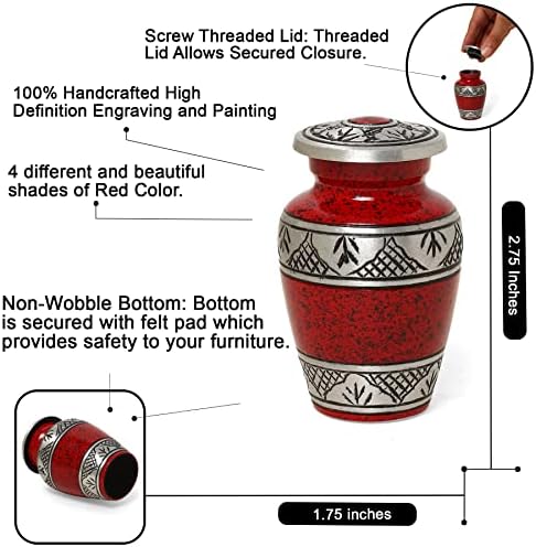 Small Urns for Human Ashes Set of 4 Red Vials with Velvet Bags and Gift Box