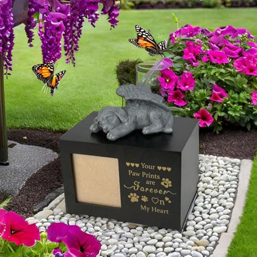 Elegant Wooden Pet Urn with Angel Statue and Photo Frame