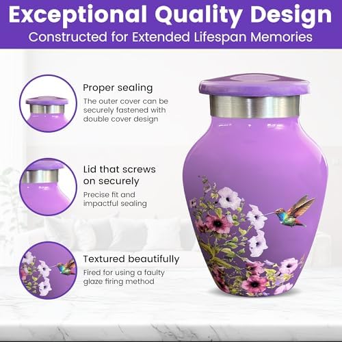 Purple Hummingbird Brass Urn for Human Ashes