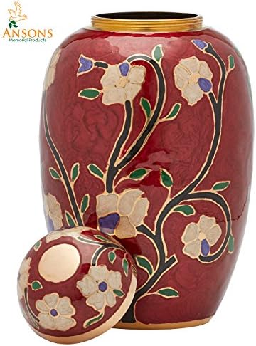 Cremation Urn with Lacquer Finish - 100 Brass - Flower Design