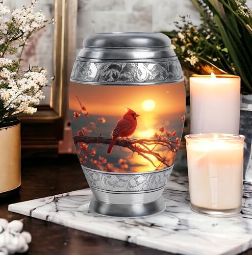 MUKTIVE Cardinal Bird Urn for Ashes 10 Inch Red