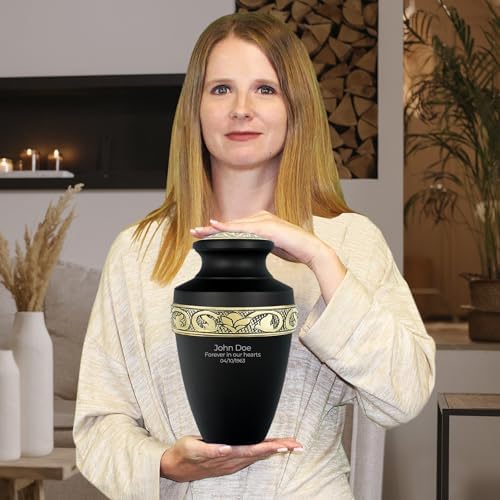 Trupoint Memorials Personalized Cremation Urn Grecian Style Black Urn for Adult