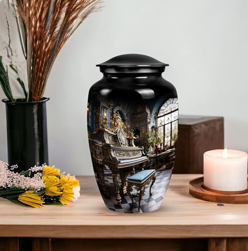 Piano Beautiful Look Cremation Urn 10 Inch Black Decorative Urn for Dad and Mom