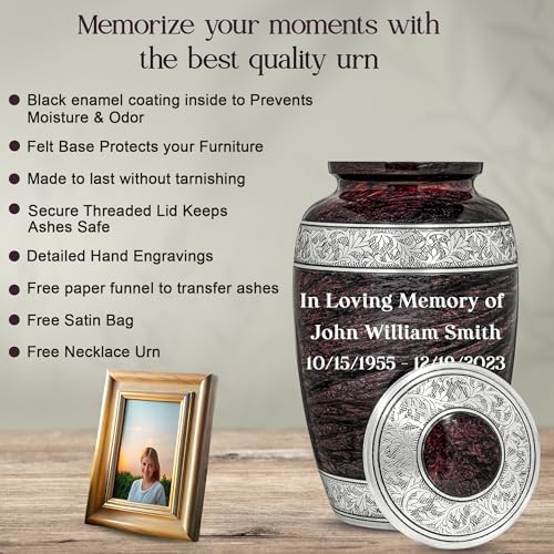Personalized Brown Urn for Human Ashes with Necklace