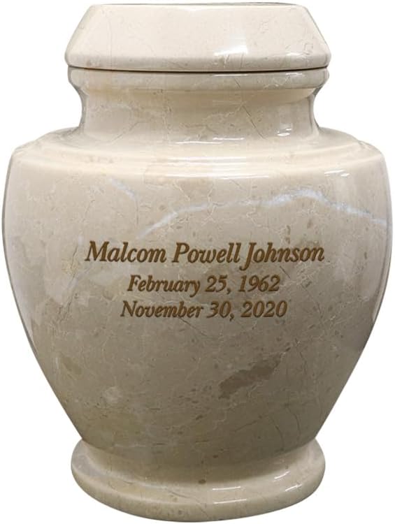 BT Decorative Marble Cremation Urn for Adults 202 Cubic Inch Capacity