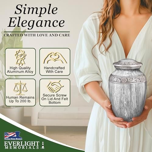 Light Gray Watercolor Urn for Human Ashes - Large Cremation Urn for Men and Women