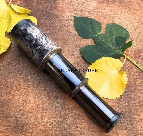 6 Inch Brass Handheld Telescope with Leather Case