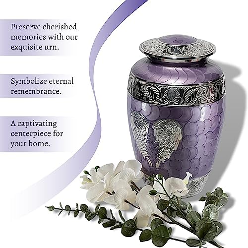 Purple Urn for Human Ashes - Elegant Cremation Urn with Angel Wings