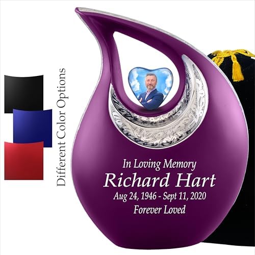 Personalized Purple Teardrop Cremation Urn for Adult Ashes - 156 Lbs Burial Urn with Velvet Bag