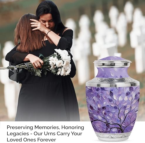 Purple Leaves Cremation Urn for Ashes - 10 Inch Decorative Adult Urn