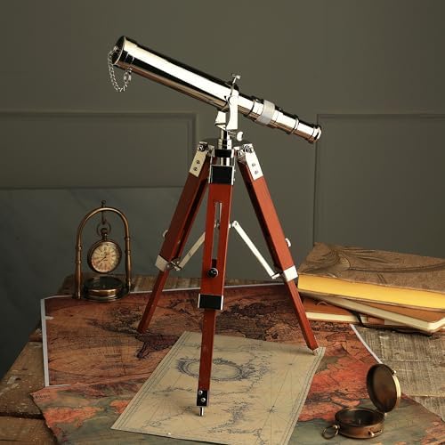 Vintage Brass Telescope with Tripod Stand for Home Decor and Nautical Use