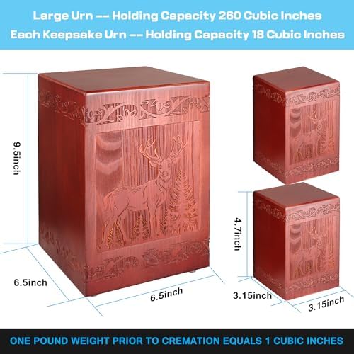 Wooden Cremation Urn for Human Handmade Engraved Deer Decorative Box