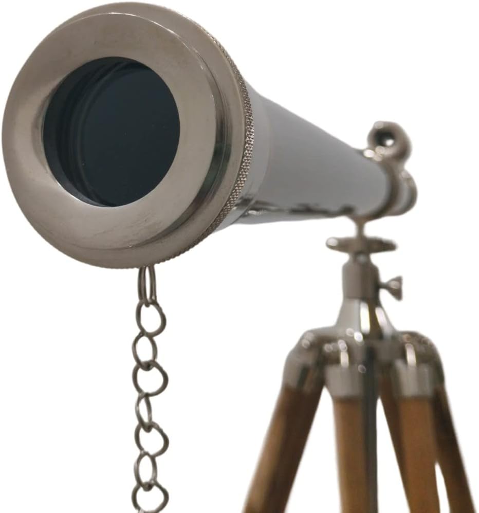 Vintage Maritime Double Barrel Telescope 64x Silver Brass with Wooden Tripod