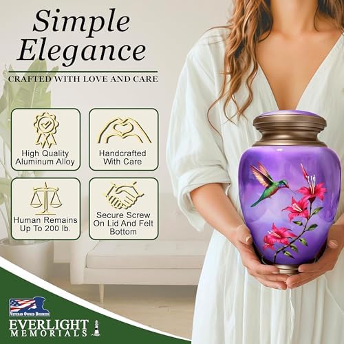 Purple Hummingbird Urn for Cremation Ashes - Large Memorial Keepsake