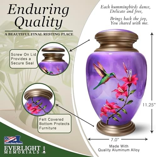 Purple Hummingbird Urn for Cremation Ashes - Large Memorial Keepsake