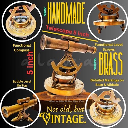 Brass Alidade Telescope 4 Inch with Base Compass