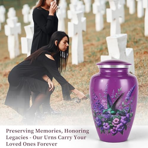 Suruim Purple Hummingbird Urns for Human Ashes - Large Size Adult Female Keepsake for Mom or Mother