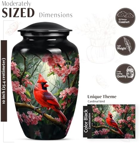 JAGASY Cardinal Bird Cremation Urn - 10 Inch
