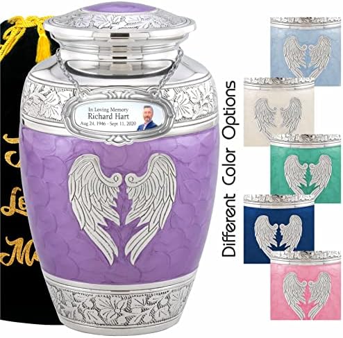 Personalized Purple Angel Wings Cremation Urn for Adult Ashes - 200lbs Handcrafted Decorative Urn with Velvet Bag