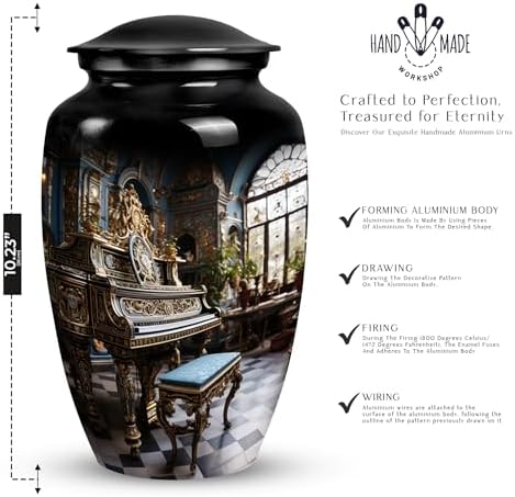 Piano Beautiful Look Cremation Urn 10 Inch Black Decorative Urn for Dad and Mom