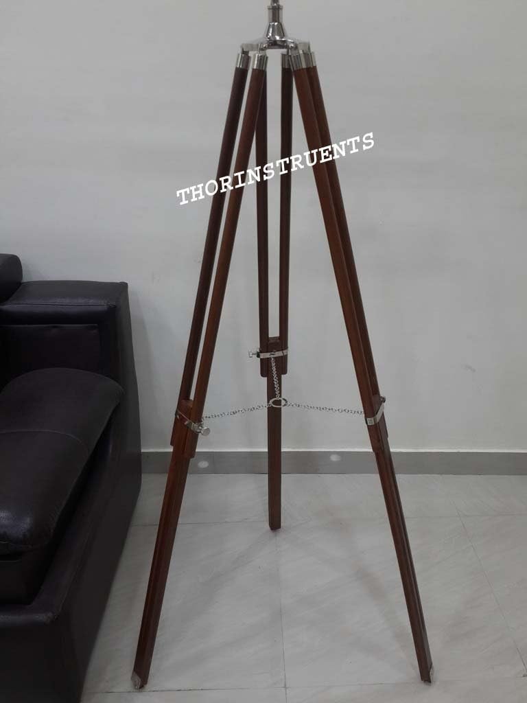 Nautical Vintage Brass Telescope Wooden Tripod Decor