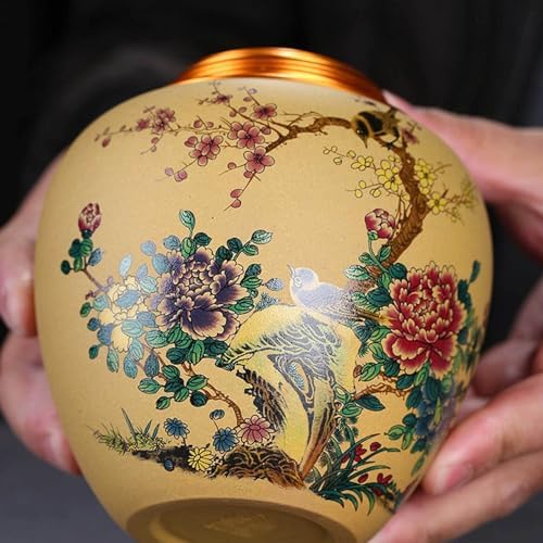 Medium Ceramic Keepsake Urn for Human Ashes - Beautiful Flower and Bird Design