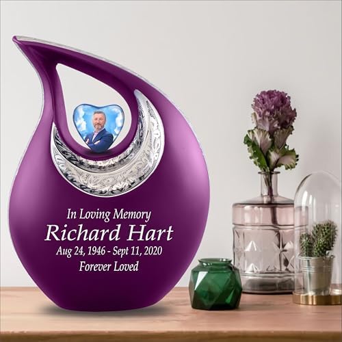 Personalized Purple Teardrop Cremation Urn for Adult Ashes - 156 Lbs Burial Urn with Velvet Bag