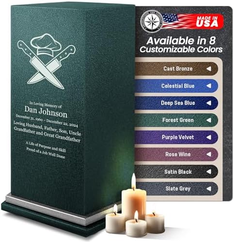 Customizable Cremation Urn with Chef Design - Metal Urn for Human Ashes Made in USA