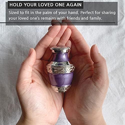 Miniature Cremation Urn in Purple - Set of 1 with Case and Pouch