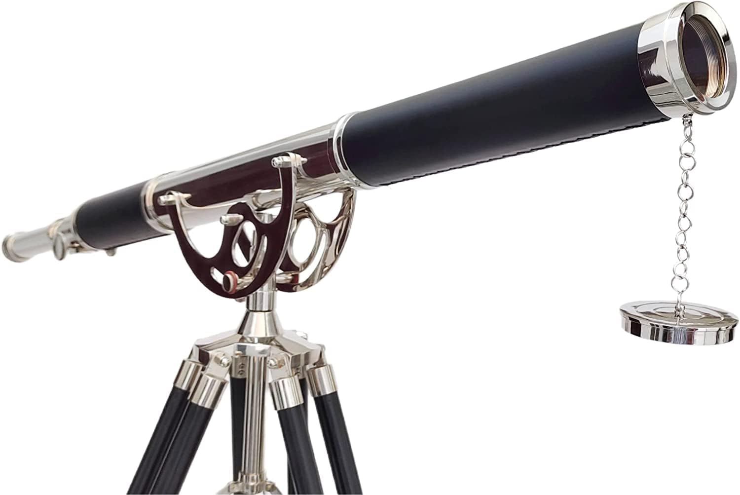 Nautical Vintage Solid Brass Telescope with Black Leather and Chrome Finish