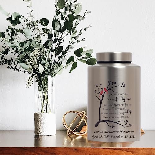 Personalized Cremation Urn with Custom Engraving and Red Bird Design