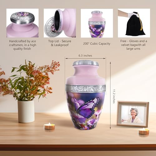 Purple Butterfly Flower Large Cremation Urn for Adult