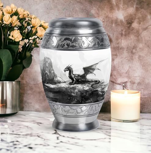 Dragon Urn For Ashes - 10 Inch Metal Urn Decorative Black