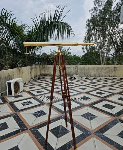 Nautical Home Decor Brass Telescope with Wooden Stand 1