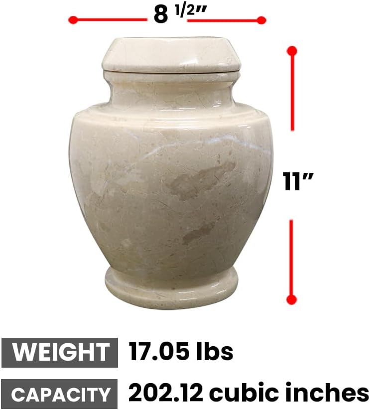 BT Decorative Marble Cremation Urn for Adults 202 Cubic Inch Capacity