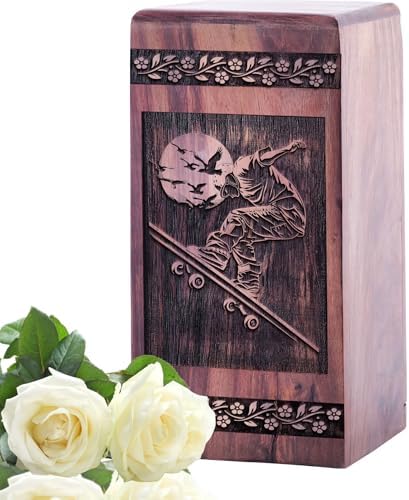 Subsh 8 Inch Black Handmade Wooden Cremation Urn