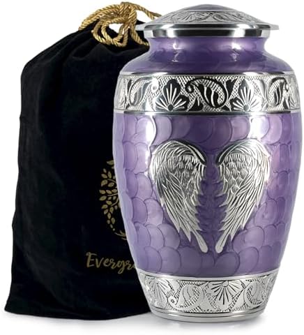 Purple Urn for Human Ashes - Elegant Cremation Urn with Angel Wings