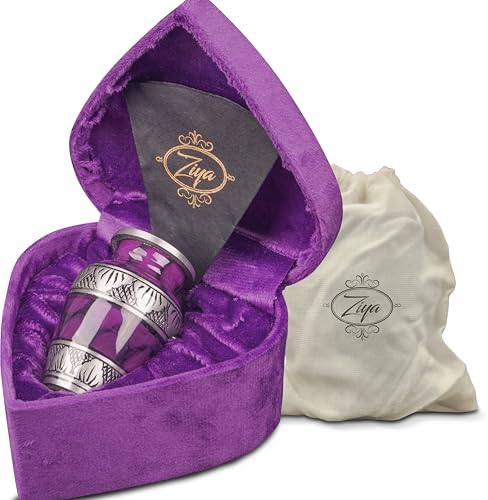 Small Keepsake Cremation Urn with Velvet Case and Funnel Purple Mini Urn for Human Ashes Family Pet or Flowers