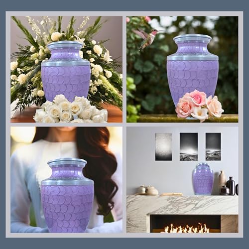Funeral Urn for Adult Ashes Metal with Lavender Enamel Finish