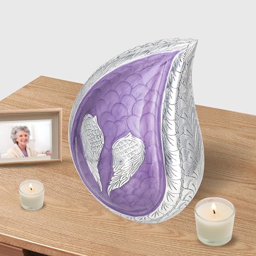 Angel Wings Cremation Urn for Human Ashes Purple Large Teardrop
