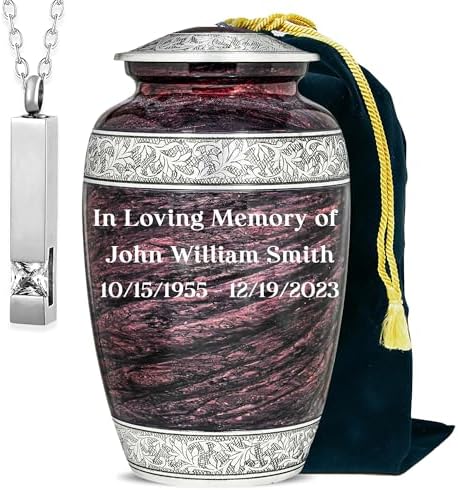 Personalized Brown Urn for Human Ashes with Necklace