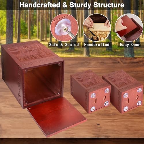 Wooden Cremation Urn for Human Handmade Engraved Deer Decorative Box