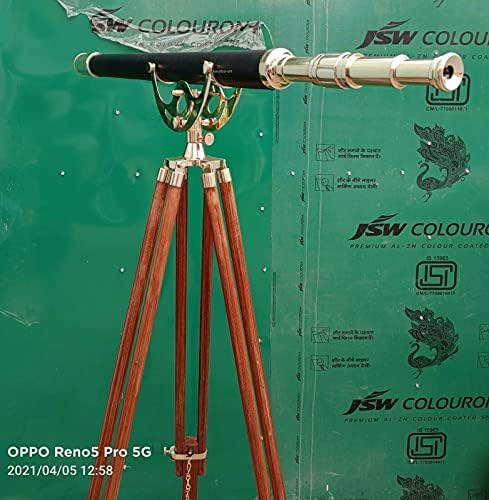 Antique Brass 60 Inch Floor Standing Telescope with Wooden Tripod