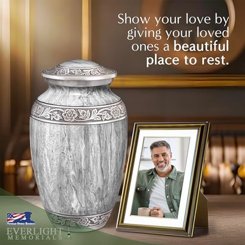 Light Gray Watercolor Urn for Human Ashes - Large Cremation Urn for Men and Women
