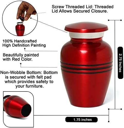 Small Cremation Urns for Men Women - Ruby Red Mini Keepsake Urn with Velvet Bag and Gift Box