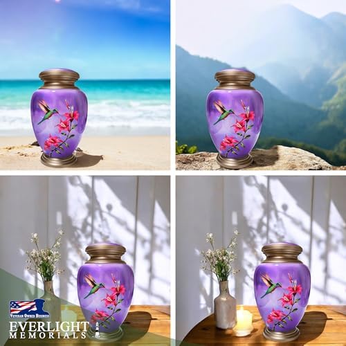 Purple Hummingbird Urn for Cremation Ashes - Large Memorial Keepsake