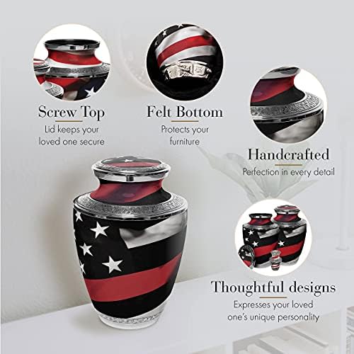 Red Line Flag Cremation Urn for Adult Male