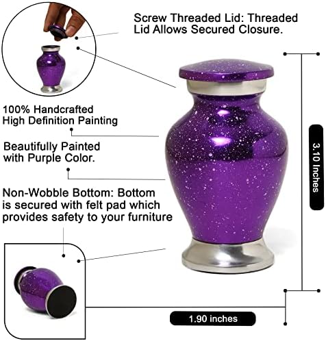 Small Purple Cremation Urn with Velvet Bag and Gift Box