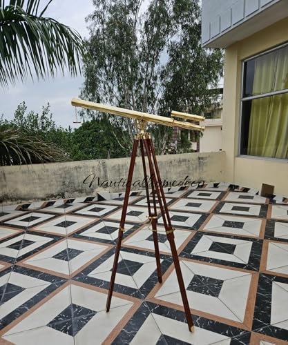 Nautical Home Decor Brass Telescope with Adjustable Wooden Stand